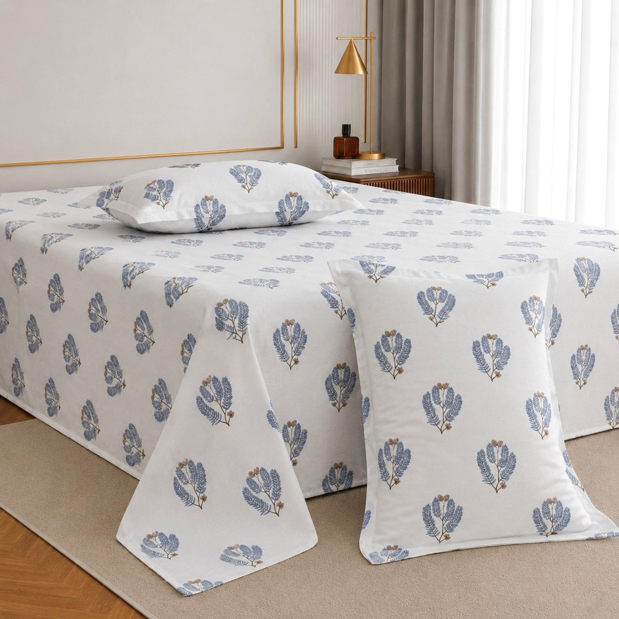 Jaipur Weaves Cotton King Size Bedsheet 108x108 Super King, 100% Pure Cotton Bed Sheet with 2 Pillow Covers, 240 TC Soft Breathable Floral Design Bedding - (Steel Grey, Super King)