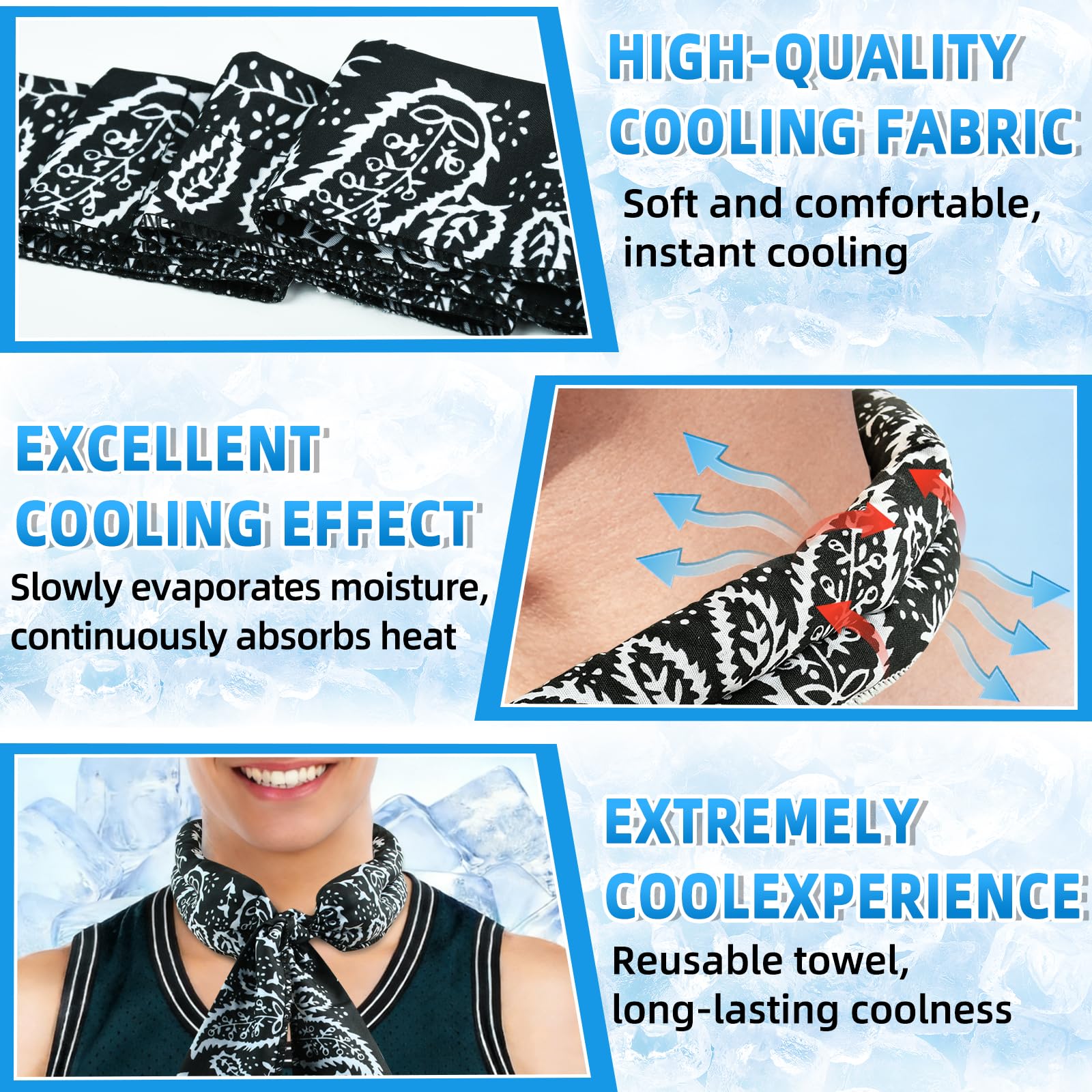 Asciugamano per Il Ghiaccio Estivo,6pcs Sciarpa Rinfrescante,Fasce Rinfrescanti per Collo,Traspirante Bandana Rinfrescante Istantaneo,Asciugamano di Raffreddamento,per Palestra,Sport,Viaggio,Yoga (A)