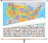 Vista 9 de BrightWay Educational - Juego de mapas desplegables para aulas intermedias de Estados Unidos y mundo [con paneles educativos] Mapas de pared