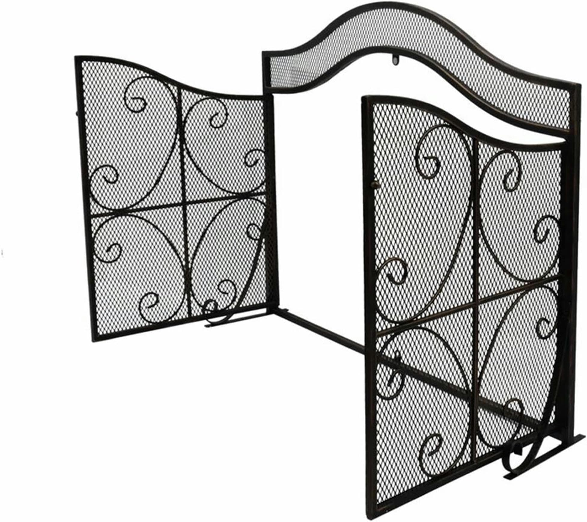 Écran de cheminée à 2 portes et grille en fer forgé noir