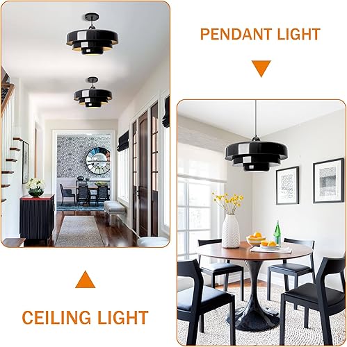 Miniatura 4 de Luces colgantes negras para isla de cocina, modernos accesorios de iluminación colgantes de techo, lámpara colgante ajustable de 3 capas, diseño de