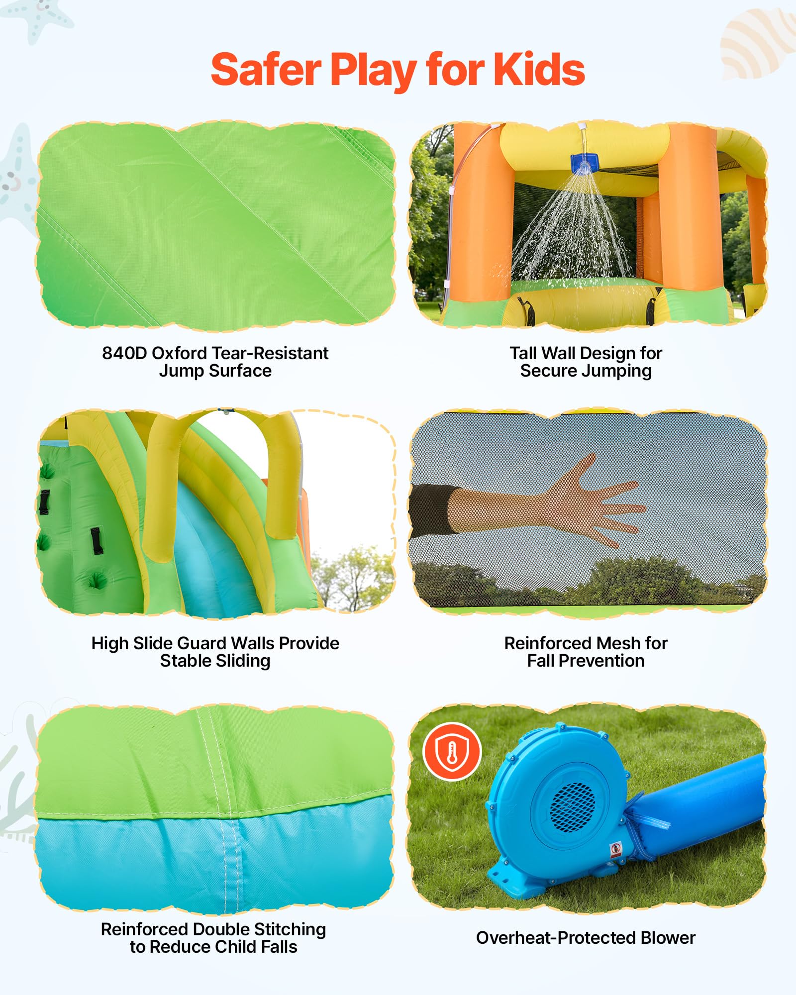 VEVOR Castillo Hinchable con Soplador 405 x 347 x 255 cm, Parque Infantil Inflable con 2 Toboganes Acuáticos, Piscina de Chapoteo, Muro de Escalada y Zona de Rebote para 3 a 4 Niños de 3 a 8 Años