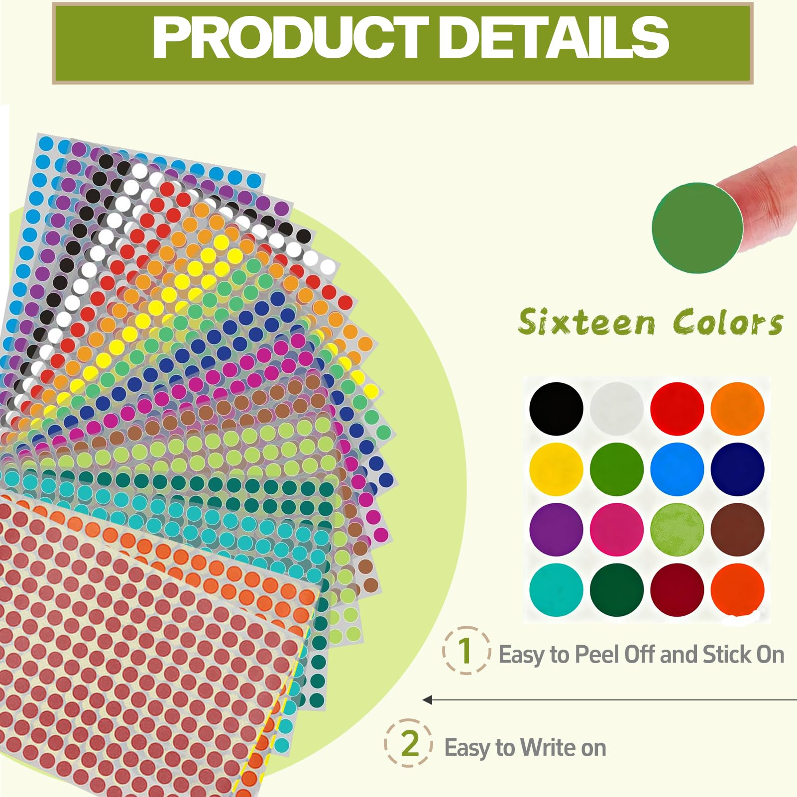 Gommettes Autocollantes Rondes 16 Pièces 6 mm Étiquettes Colorées pour Fournitures de Bureau
