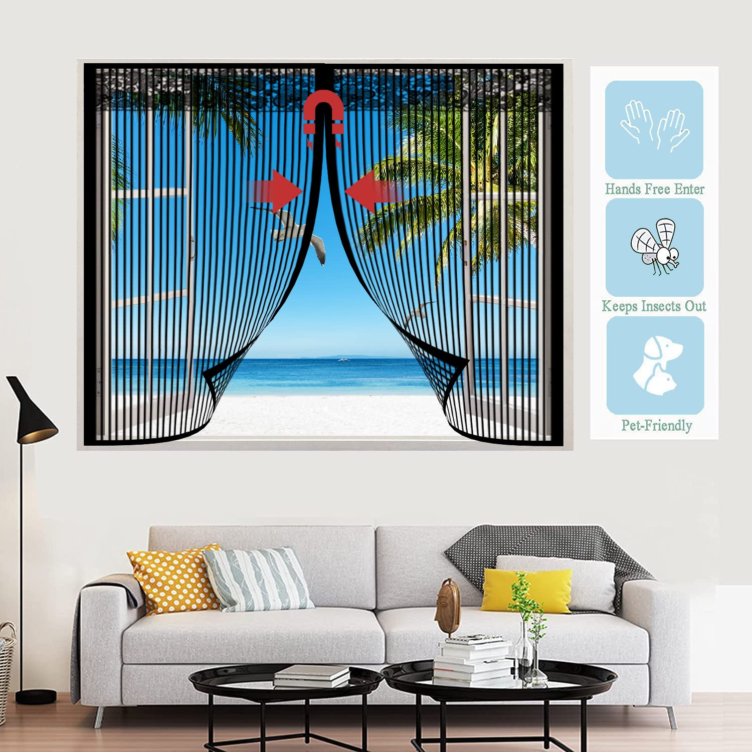 Magnet Fliegengitter 125x195 Cm – Selbstschließend, Waschbar, Beige, Kein Bohren Nötig, Mit Starken Magneten