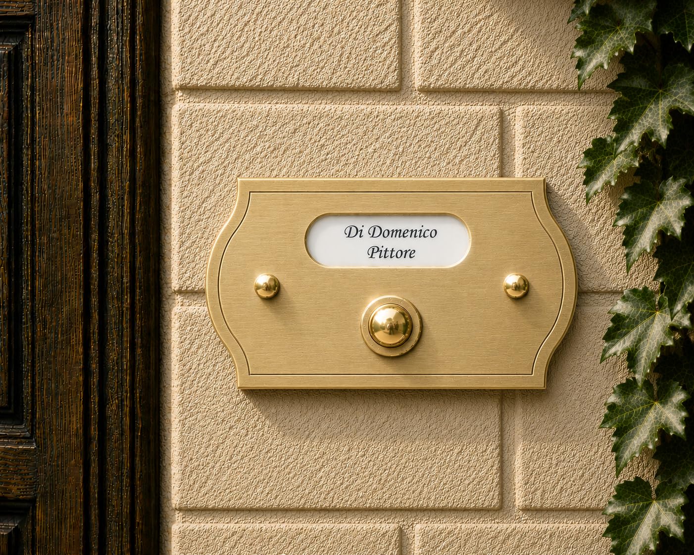 Neroni Mameli Campanello in Ottone Satinato per Esterno abitazione - Porta Ingresso Casa, con Pulsante Elettrico - Modello Aurelio - Made in Italy