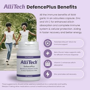 DefencePlus Capsules 90 x 180mg | 100% Allisure® Stabilised Allicin, Beta Glucan, Vitamin C & Zinc | Multi-Nutrient Advanced Daily Immune Defence Supplement | Odourless, Vegan & Gluten Free