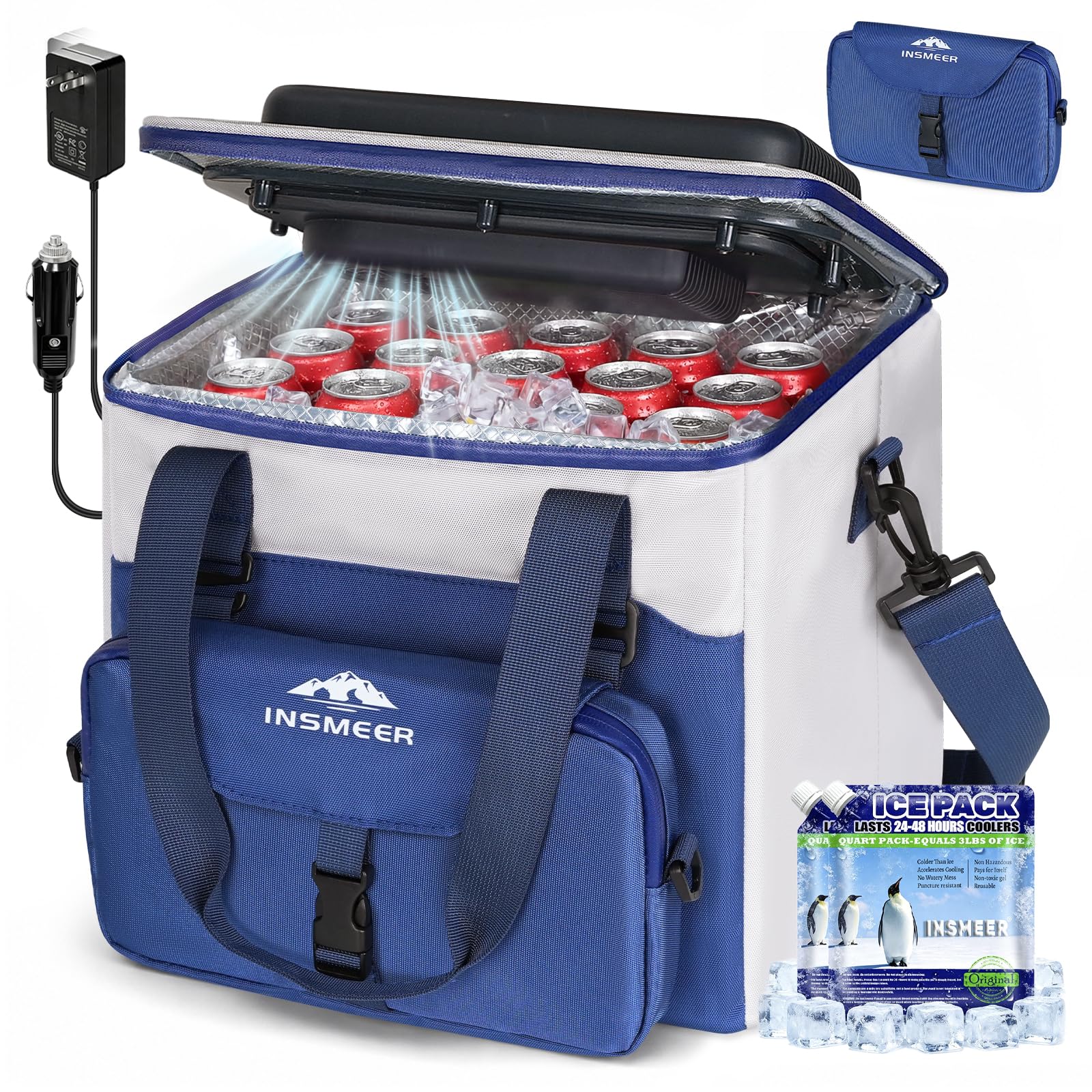 Photo 1 of INSMEER Portable Electric Cooler & Warmer, 20L/18QT Lightweight Coolers with Detachable Bag, 110V AC Home Power Cord & 12V Car Adapter for Camping, Road Trips, Picnics(with 2pcs Ice Pack)
