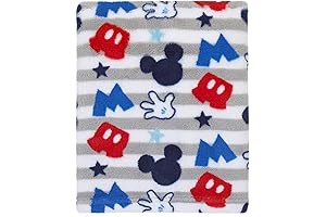 Mickey Blanket for Toddler Boy | Disney Mickey Mouse Plush Grey, Red, Blue Baby Blanket