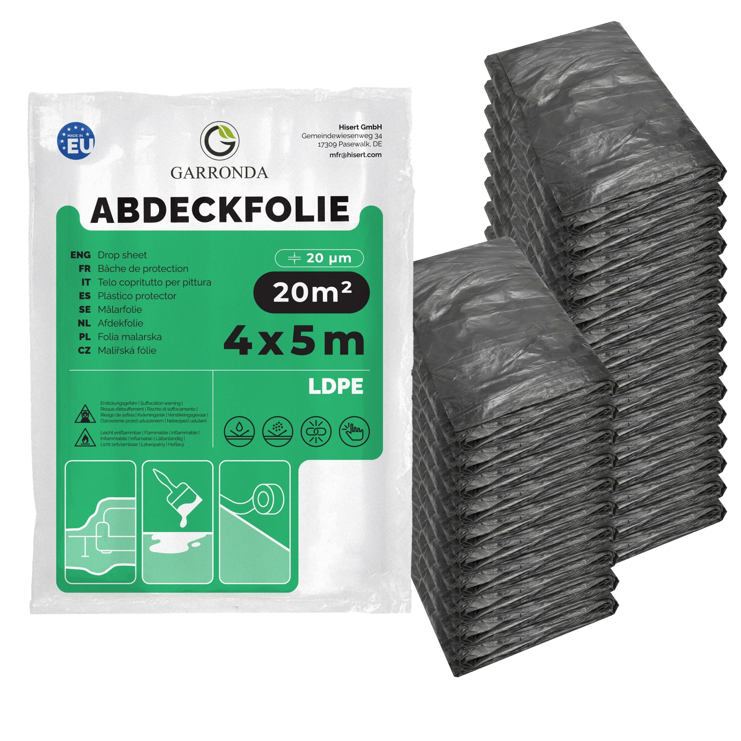 Garronda Telo per Imbiancare 4x5 m, 25 pezzi, Multiuso Teli per imbiancare LDPE 20 micron, Telo copritutto per mobili e pavimenti per pittura e lavori, grigio, coperture GD-0222