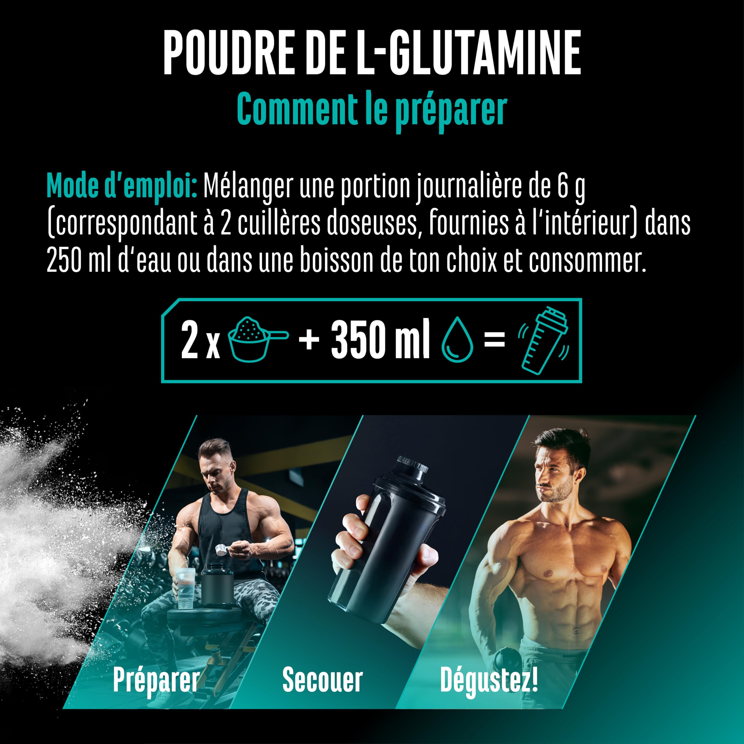 L-Glutamine en poudre - 750 g - Premium : Poudre pure et ultrafine sans additifs - Acide aminé L-Glutamine 100% micronisé - Neutre non aromatisé - Hautement dosé - Vegan