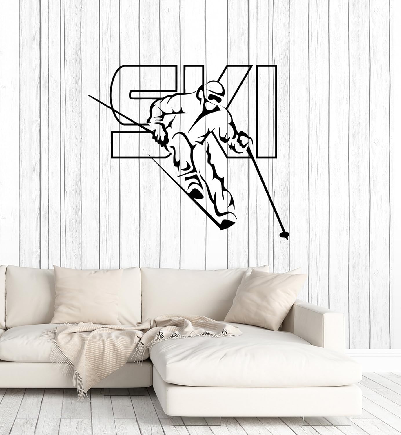 Vinyl Wall Decal Skier Ski Lettering Skiing Winter Sport Art Decor Stickers Large Mural (ig5323)