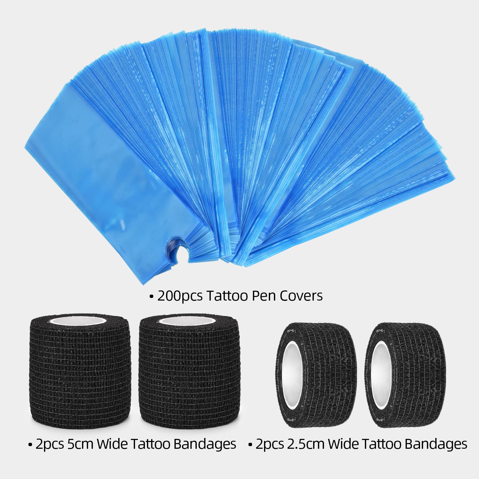 BAMTTOO Tattoo Pen Machine Covers with Grip Tapes 200pcs Tattoo Pen Covers 4pcs Tattoo Bandage Grip Wrap Blue Pen Bags Tattoo Supplies (200pcs Pen Bags+4pcs Grip Tape) - Image 3