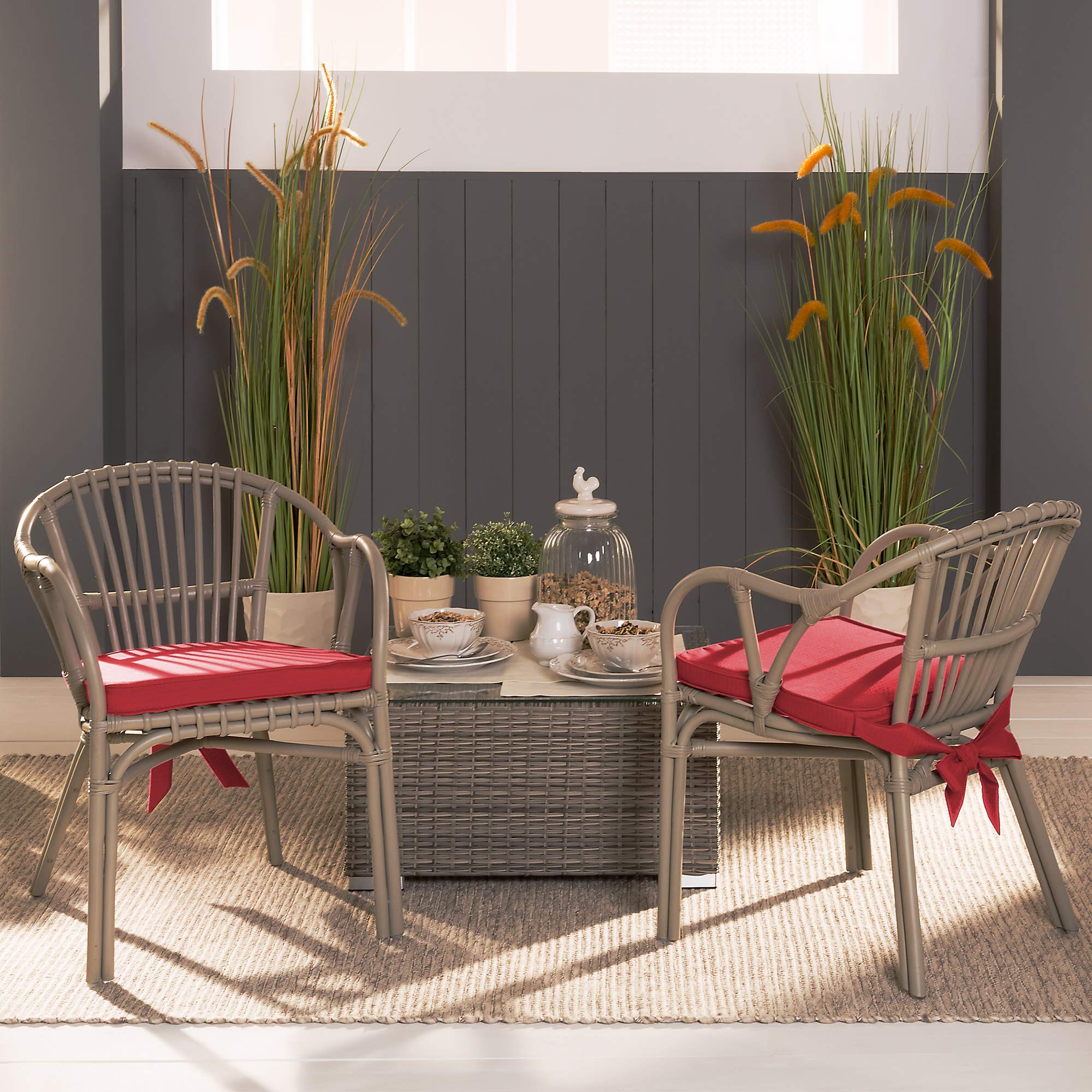 Beautissu Set de 6 Coussin de Chaise d'Intérieur 45x40 cm Loft SK – Galette de Chaise déhoussable et Lavable avec Bandes de Fixation Coussin d'assise Exterieur Jardin Coussin Rouge