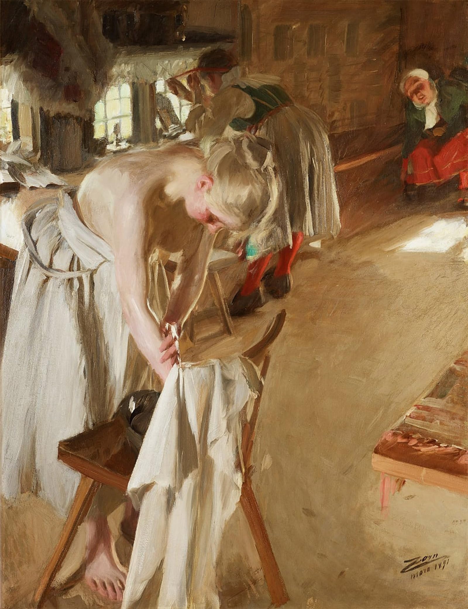 POSTERIIk Vintage Classic Picture Landscape Artwork Sonntag Morgen by Anders Leonard Zorn Portrait Canvas Painting for Office Home Decor 60x90cm