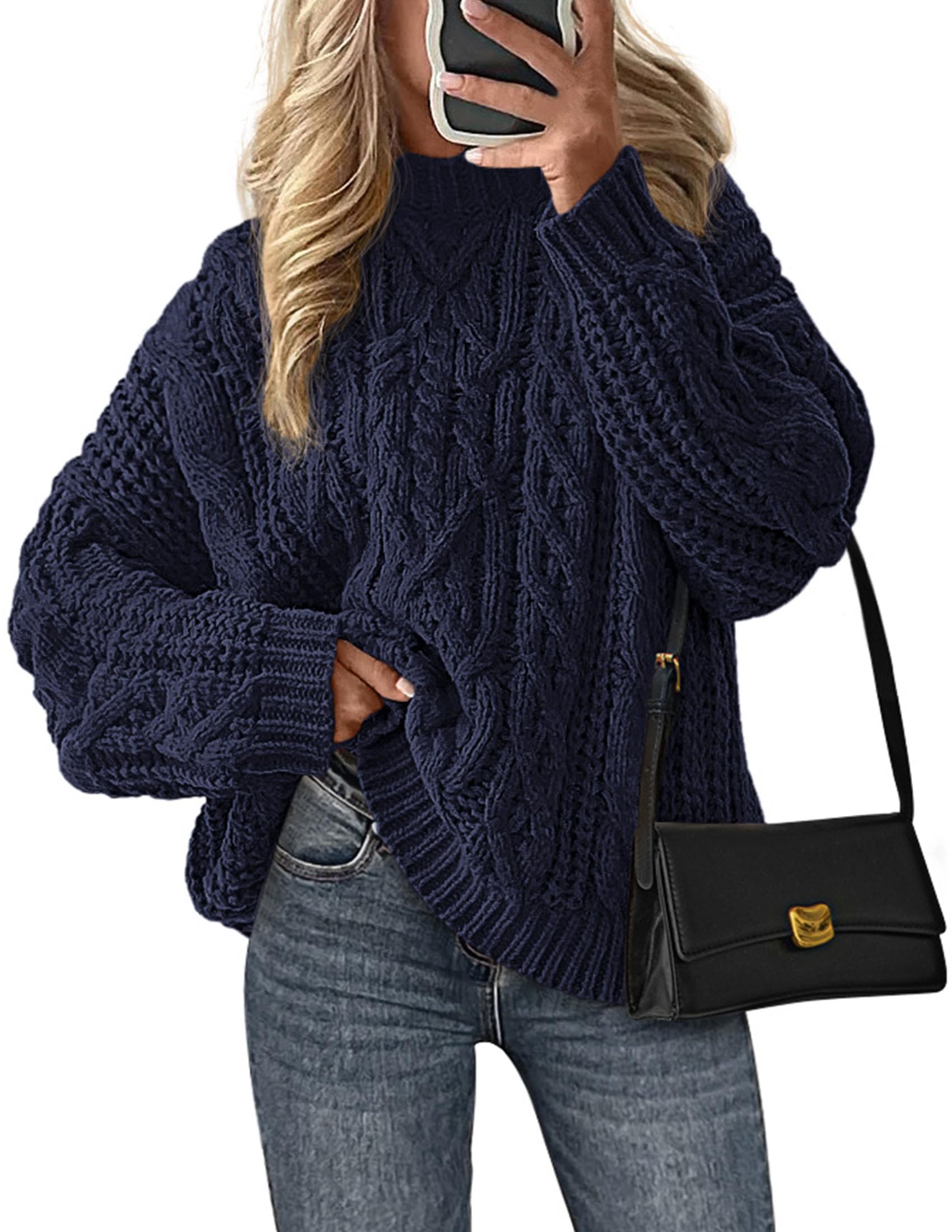 PRETTYGARDEN Womens Oversized Fall Sweaters 2026 Casual Long Sleeve Crewneck Chunky Cable Knit Pullover Tops Winter Clothes