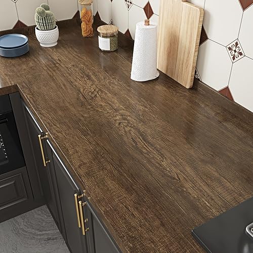WESTICK Papel de contacto para encimera, papel tapiz de madera para dormitorio, papel de contacto de grano de madera marrón para armarios,