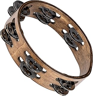 Meinl Percussion Compact Wood Tambourine - 2-reihiges Tamburin - Durchmesser 8 Zoll - Siam Eiche / Stahl, Walnut Brown/ Natur (CTA2WB)