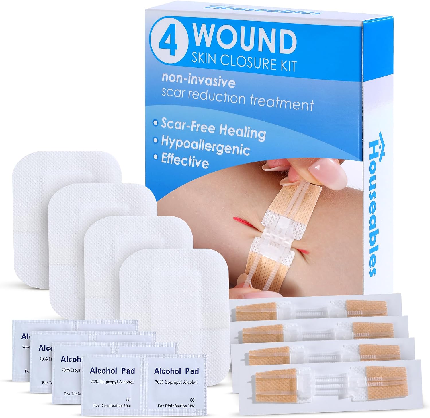 Houseables Zip Stitch, Wound Closure Kit, Butterfly Bandages, Laceration Closure Strips, Butterfly Stitches for Wounds, Zip Tie Bandages, Laceration Kit, Suture Bandage, Emergency Skin Zipper, 4 Pack