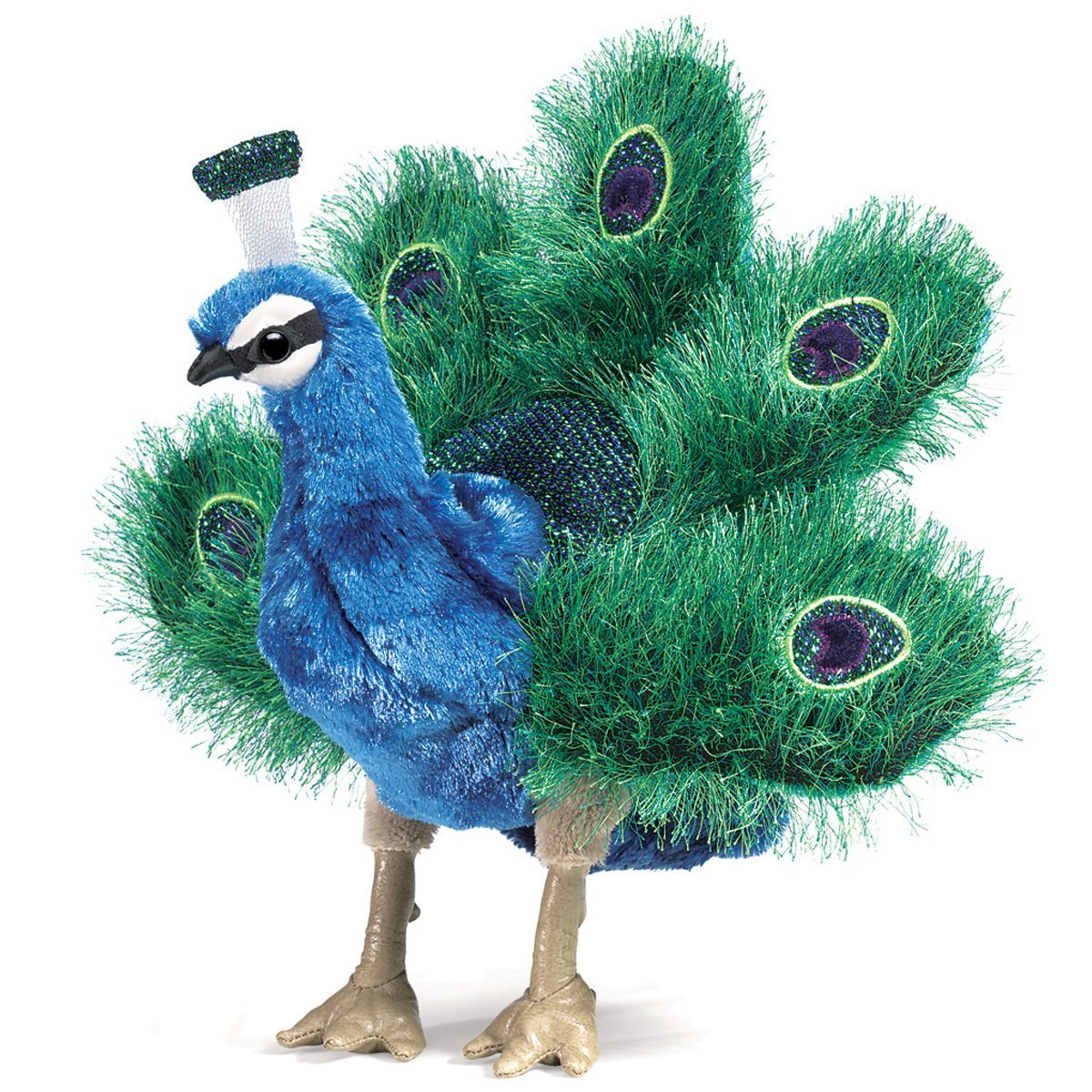 Folkmanis Small Peacock Hand Puppet, Blue; Green, Gold