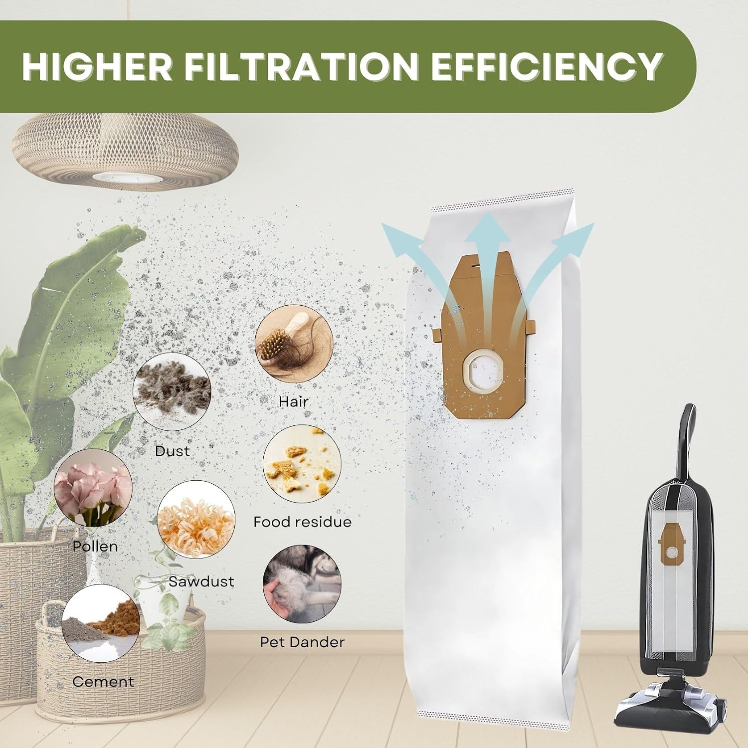 Nispira AH10000 Type Q HEPA Vacuum Bags compatible with Hoover Platinum Upright Vacuum UH30010COM UH30010CCA UH30010, 12 Packs