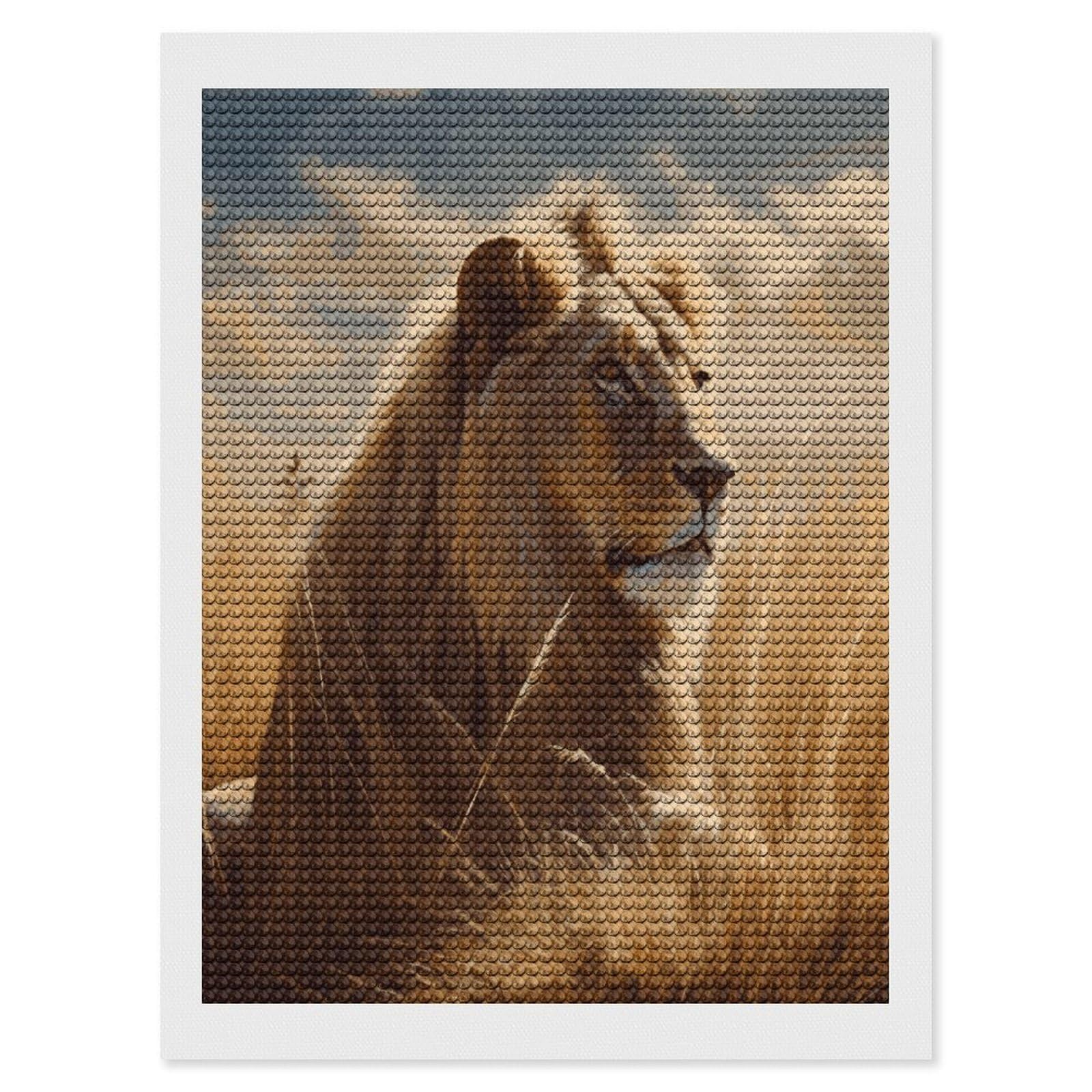 JTREHY Prairie Lion Diamond Art Kits Personalized DIY Round Diamond Painting Kits for Beginner Full Drill Diamonds Dots Paintings for Adults Gem Art Crafts Home Decor