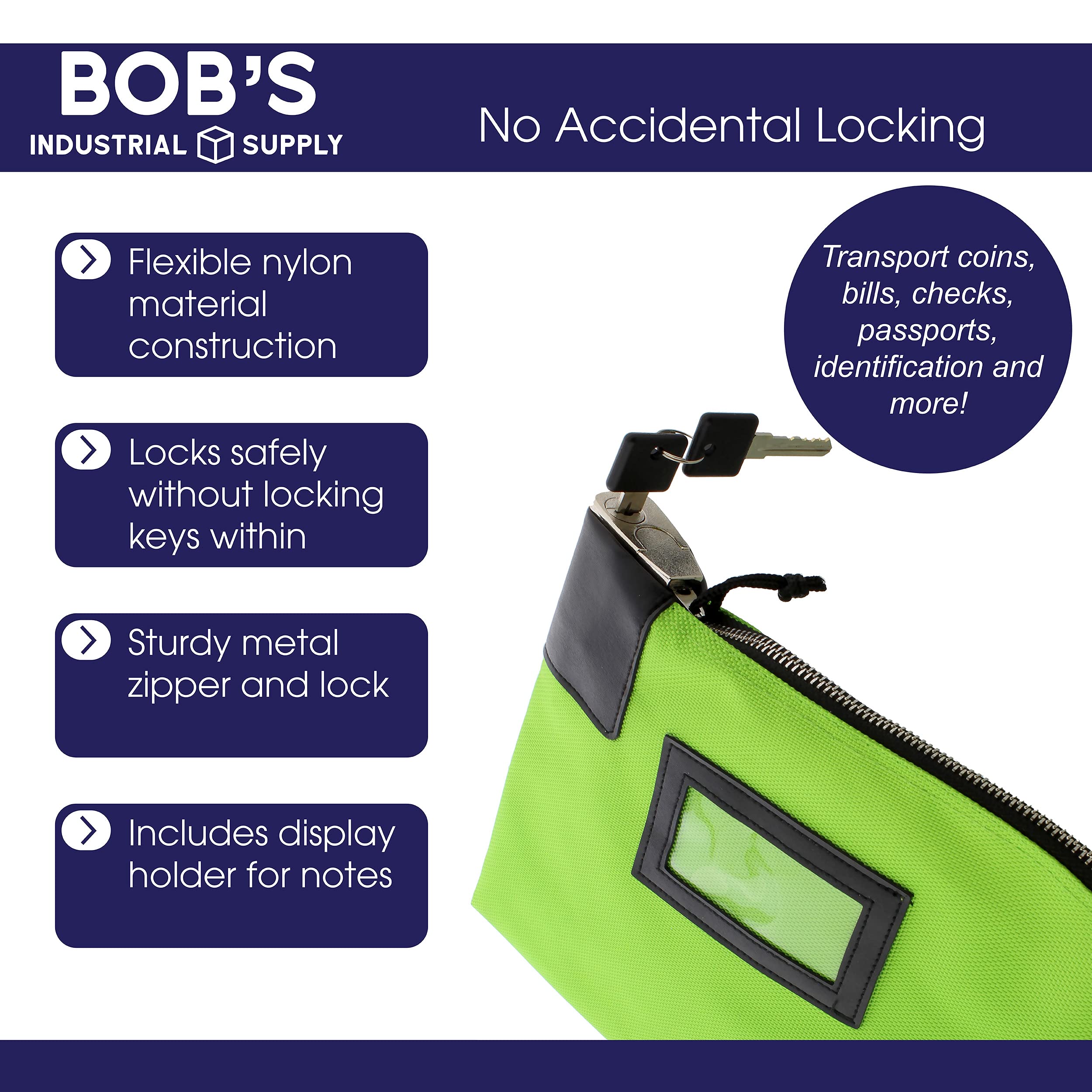 BISupply Locking Money Bag Locking Pouch Zipper Bank Bag