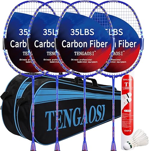 Juego de 4 raquetas de bádminton con plumas de pato, juego de bádminton para interiores o exteriores, raquetas de bádminton ligeras, paquete de 4