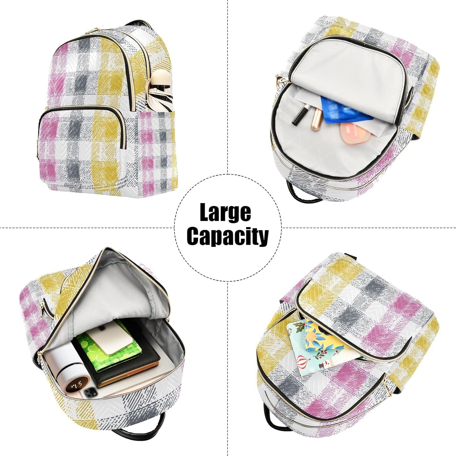 Mini Backpack for Women Pastel Color Block Plaid Pattern Small Purse Daypacks Stylish Bags Lightweight Travel Backpacks for College Shopping Work Dating
