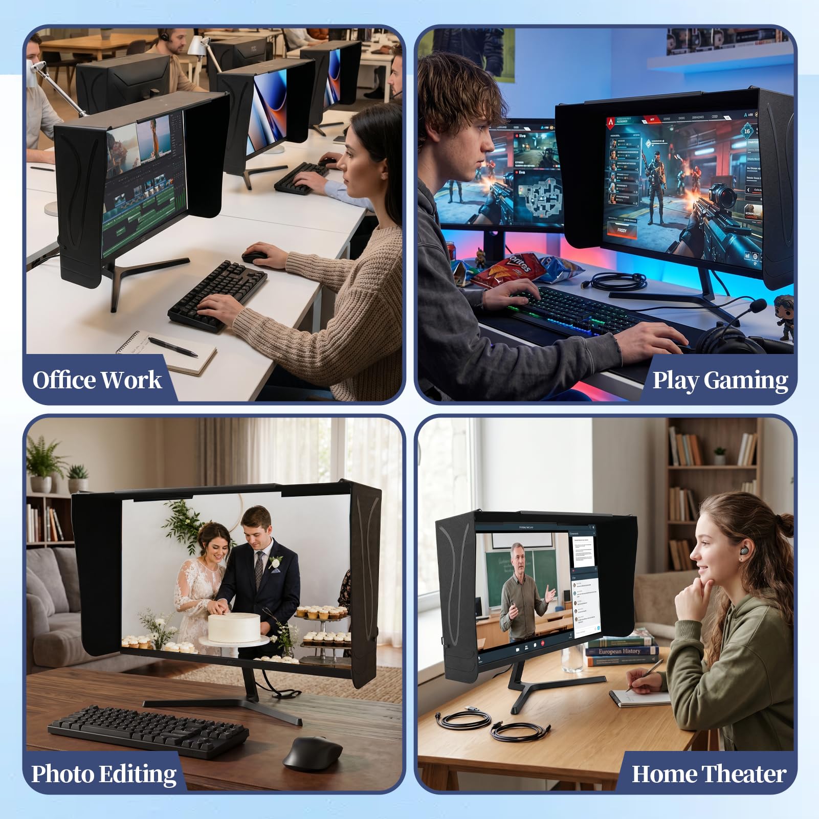 Parasole per Monitor del Computer, 41-69cm Regolabile Parasole per Privacy | Riduce l'inquinamento luminoso, regolabile da 41 a 69 cm, maggiore privacy e ombreggiatura, velluto nero opaco assorbono
