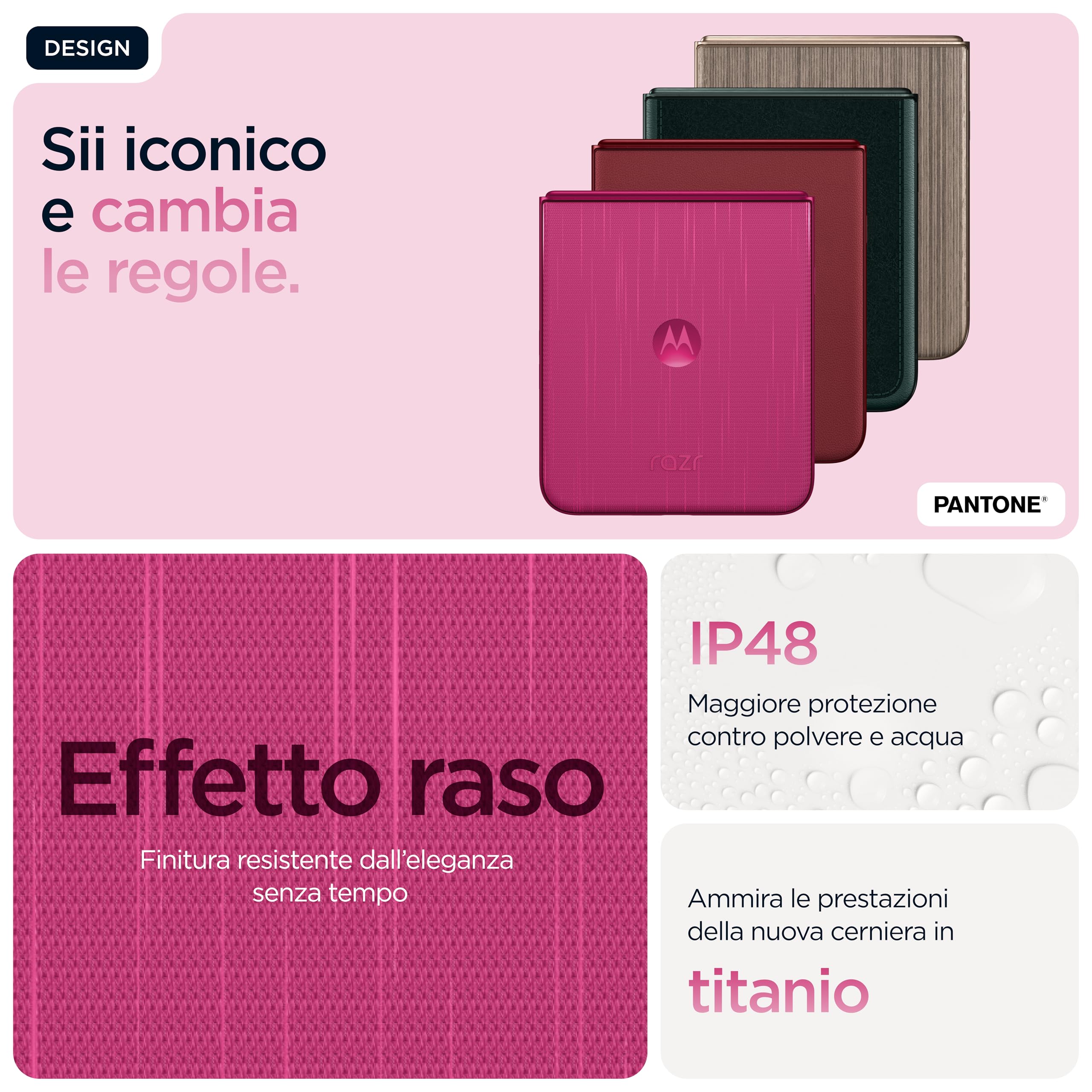 Motorola Razr 60 Ultra con Moto AI (16/512GB, 50+50MP, selfie 50MP, display esterno 4.0" interno 7" pOLED 165Hz, Qualcomm Snapdragon 8 Elite, 4700mAh, 5G, Dual SIM, Android 15) PANTONE Cabaret