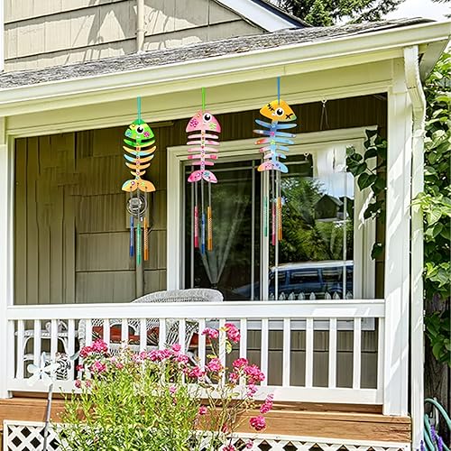 Miniatura 9 de Beria Kits de campanillas de viento para niños, paquete de 12, haz tu propio carillón de viento de pescado, manualidades de madera para niños,