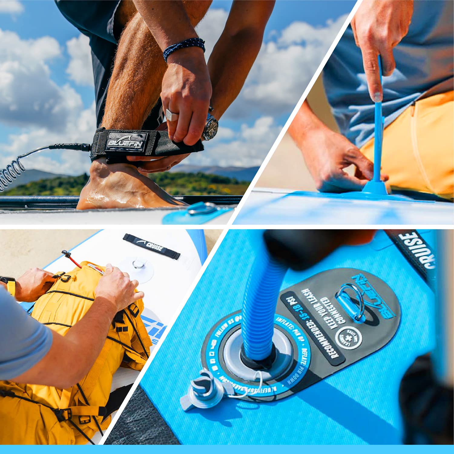 Bluefin Cruise Premium Stand Up Paddle Set | Aufblasbares Paddleboard für Erwachsene | SUP Paket mit Rucksack, Fiberglas-Paddel und Pumpe | 5 Jahre Garantie
