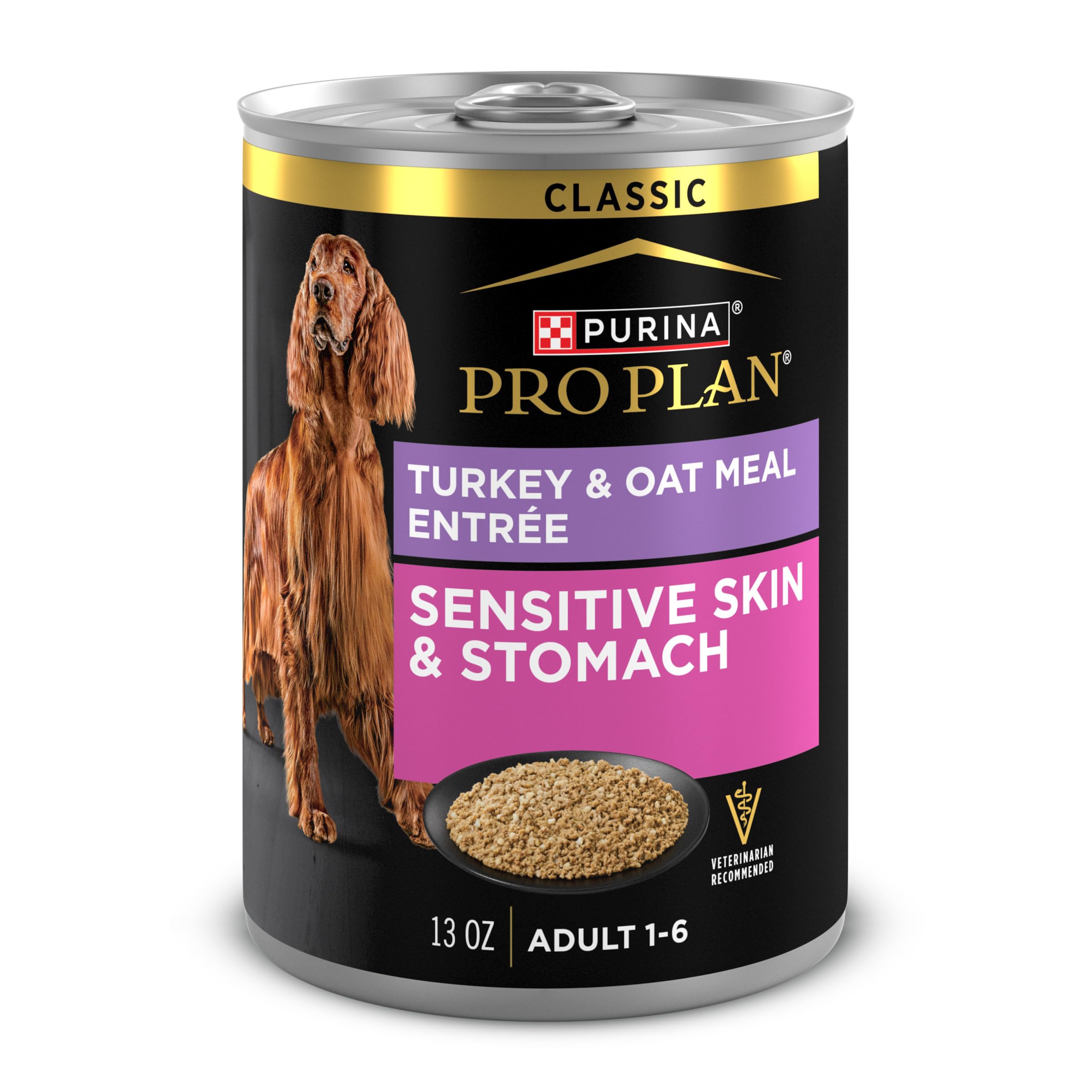 Purina Pro PlanSensitive Skin and Stomach Dog Food Classic Pate Turkey and Oat Meal Entrée - (Pack of 12) 13 oz. Cans