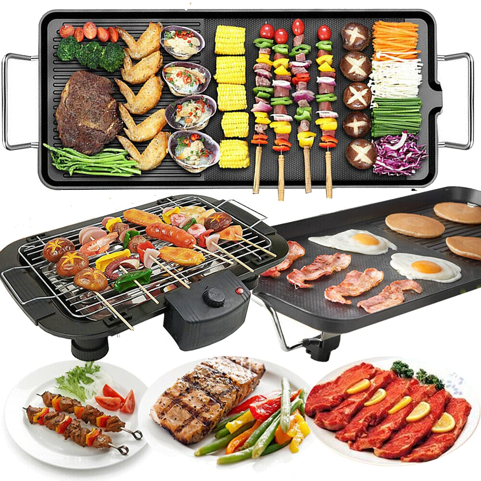 Outdoor Electric Barbecue Table Top Grill Griddle, Household Multi-Function 2 in 1 Non-Stick Pan Cooker, Portable Indoor Electric Teppanyaki BBQ Grill for Fun and Healthy Cooking(XL, 67x29.5x8.5cm)
