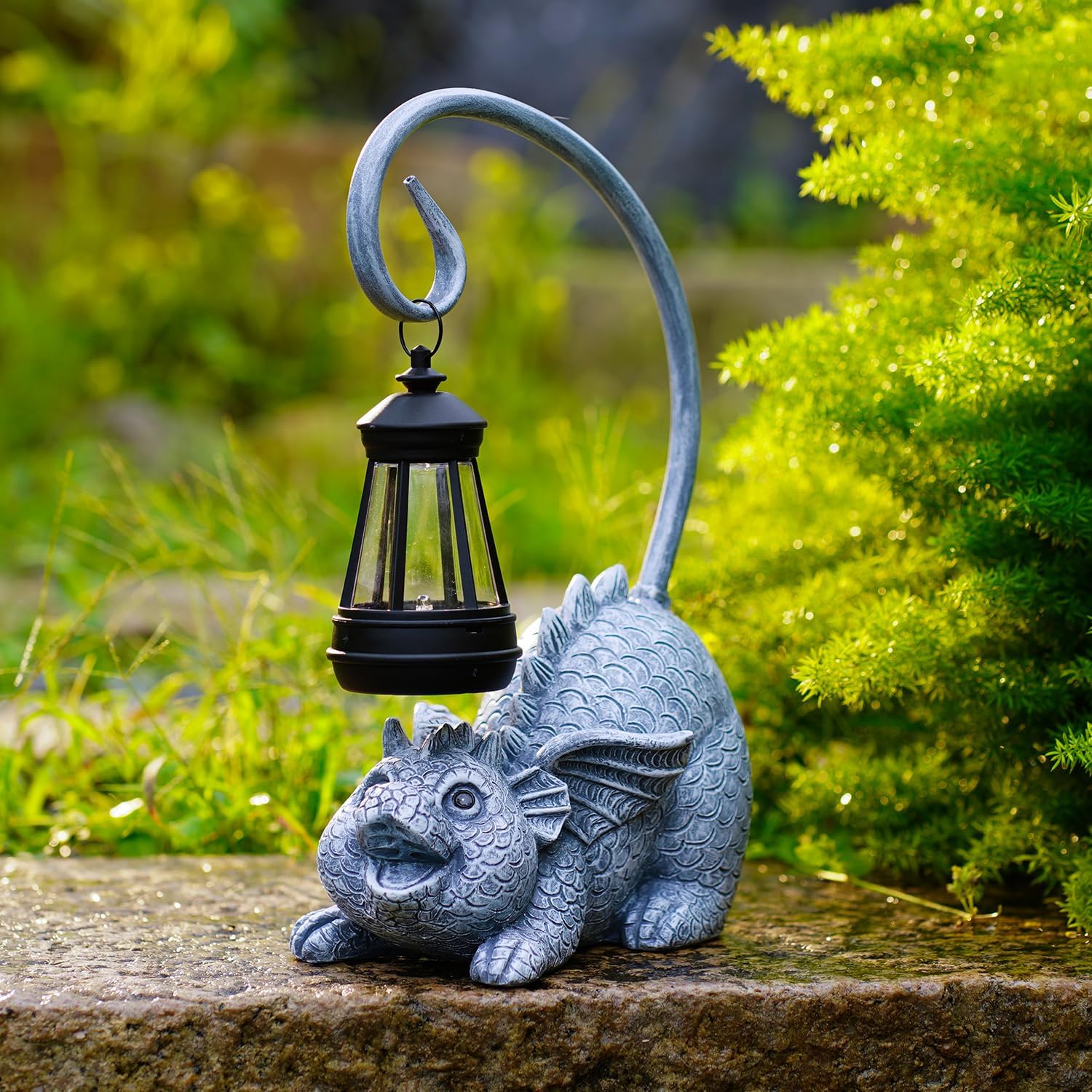 Baby Dragon Statue with Solar Lantern - Dragon Garden Decor and Housewarming Gifts for Mom, Women - Outdoor Yard Decor