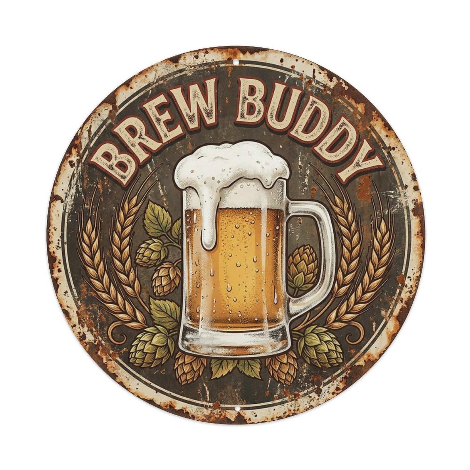 Vintage Beer Rustic Brew Buddy Retro Bar for Pub Vintage Metal Tin Sign Plaque Wall Decor for Cafe, Club Bar, Office, Garden Metal Poster 8x8Inch