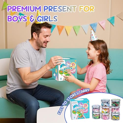 Miniatura 8 de Paquete de 8 tarros de masa de juego, kit de juego sensorial reutilizable para niños, no tóxico, masa de juego creativa educativa, recuerdos de