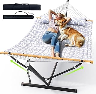 Double Hammock with Stand for Outdoor, Heavy Duty Portable Hammock with ...