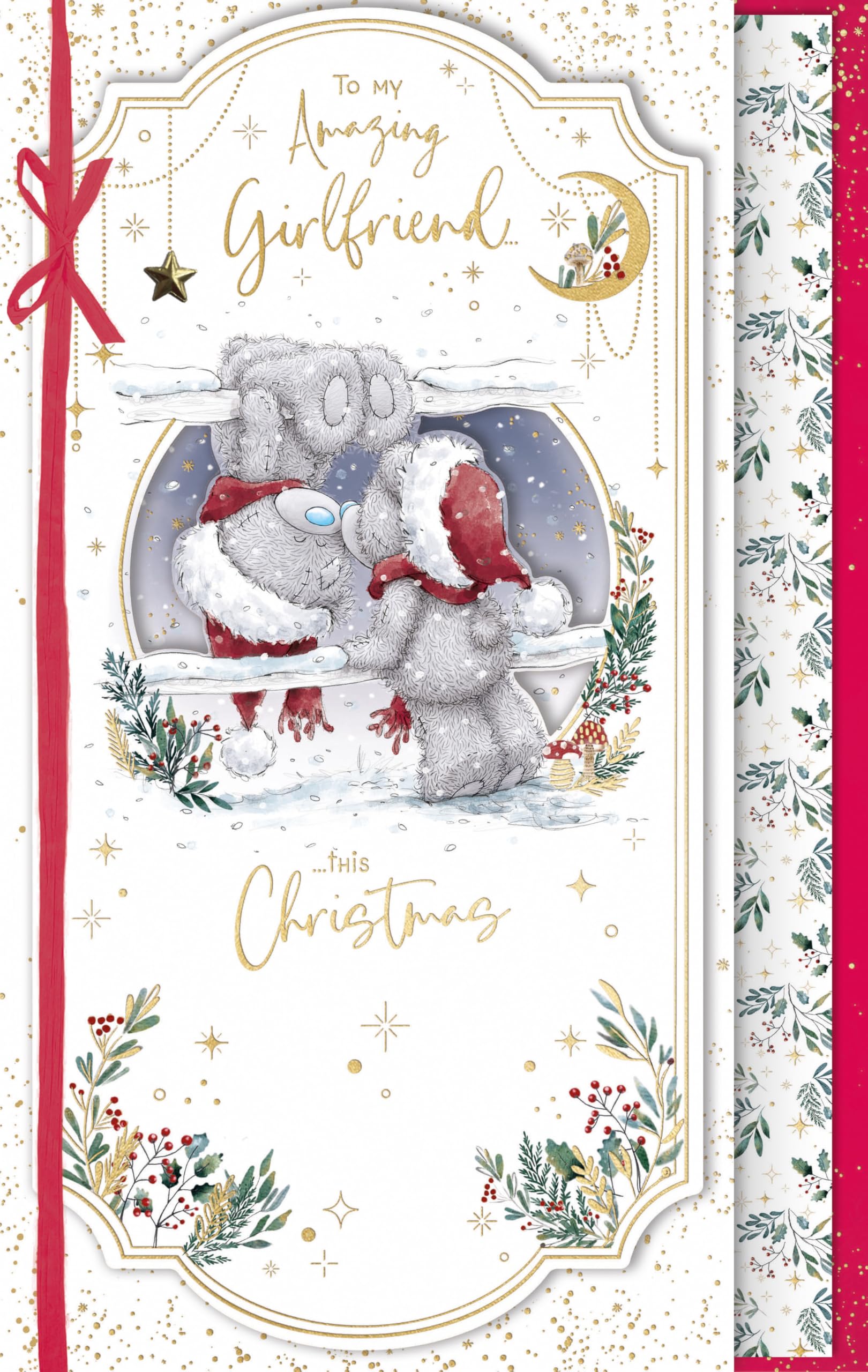 Me To You Tatty Teddy Luxury Handmade Christmas Card For An Amazing Girlfriend, Tatty Teddy Bears Sharing a Kiss 7x11ins - Official Collection