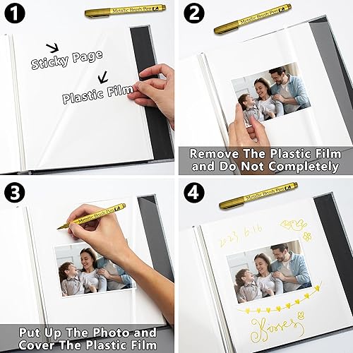 Miniatura 5 de Yopih Álbum de fotos autoadhesivo con espacio de escritura para fotos de 4 x 6, 5 x 7, 8 x 10 pulgadas, álbum de recortes, tapa dura de lino,