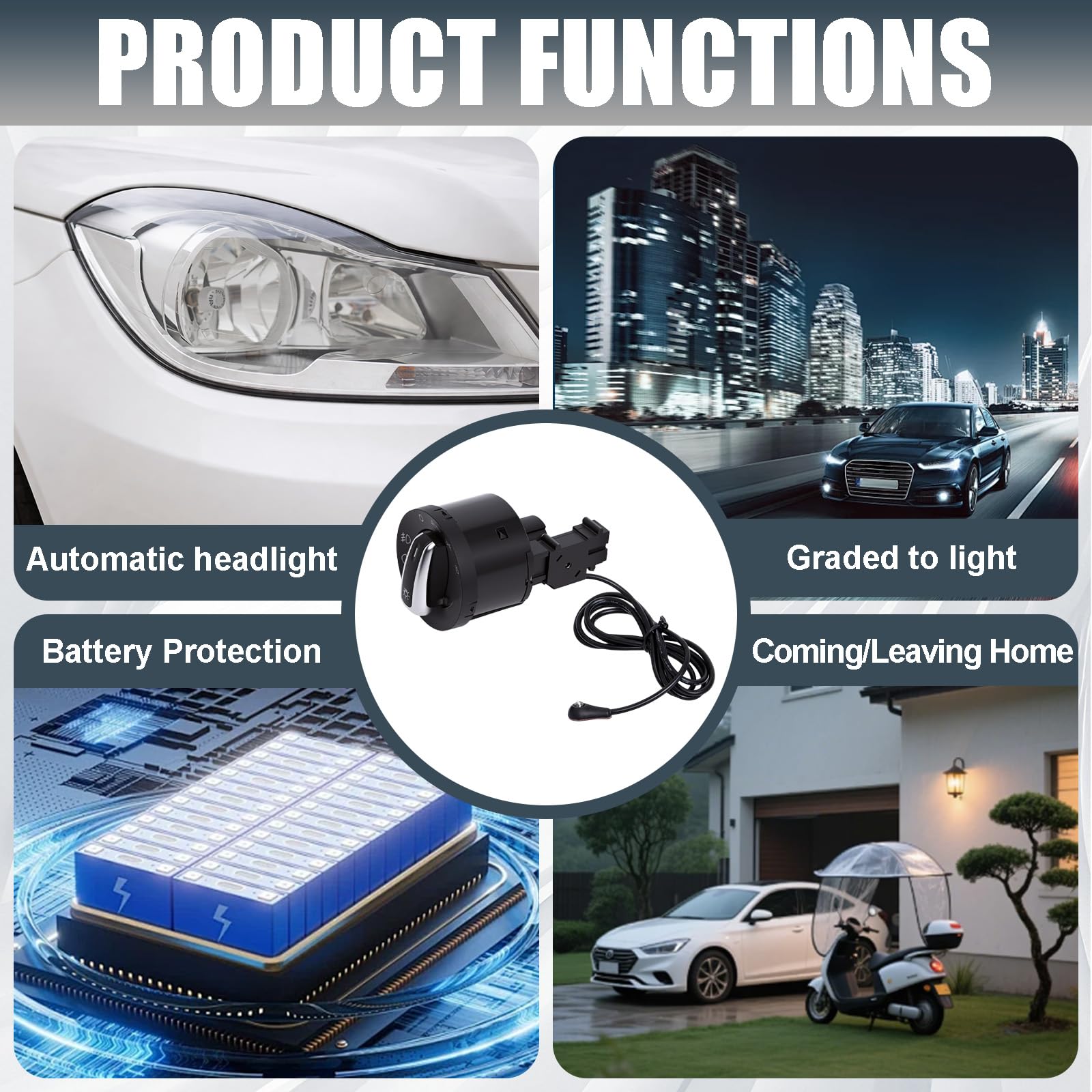 Gainbon Generic - Sensor de luz de coche + interruptor cromado para VW Golf 5 / Golf MK6 / Tiguan/Jetta MK5