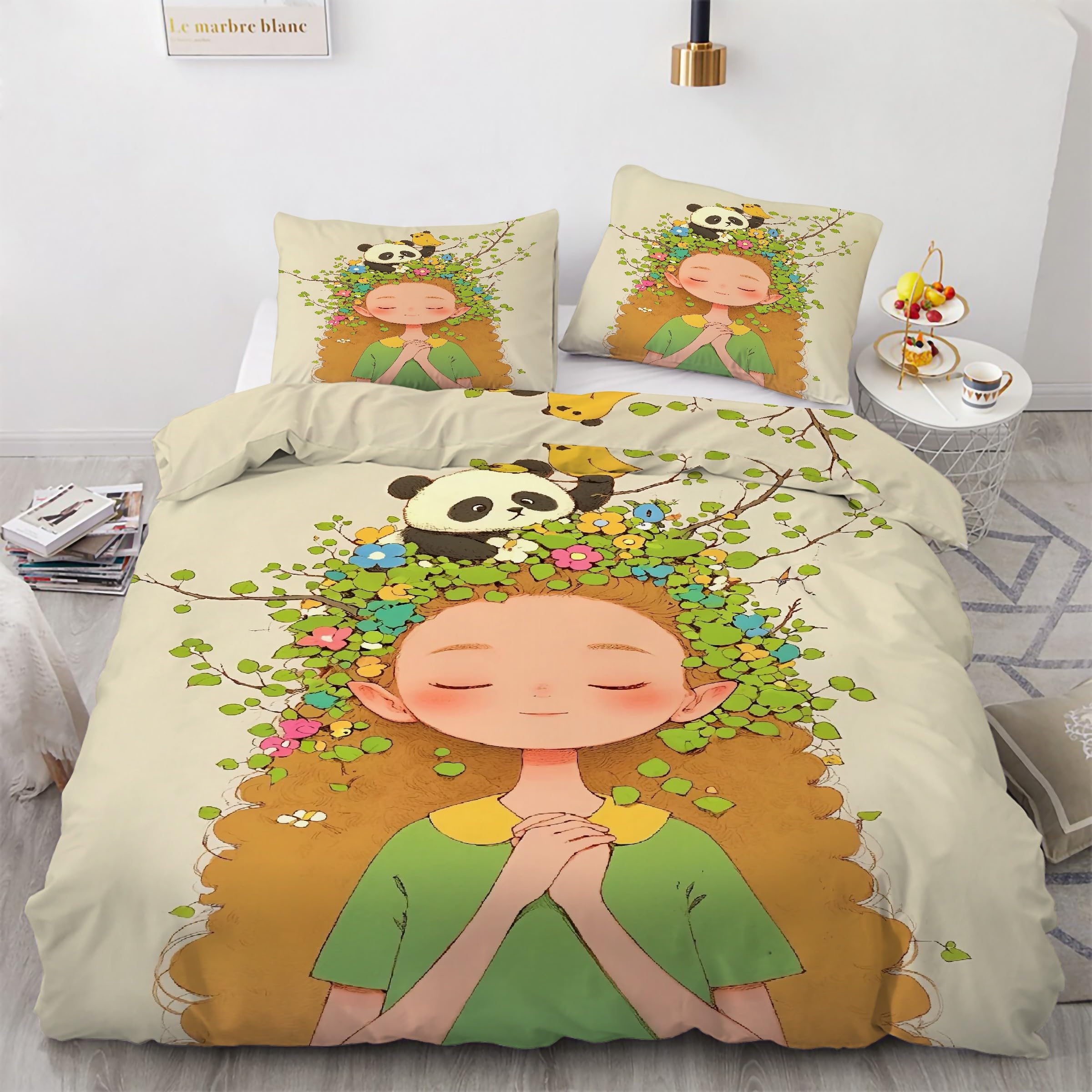 Ensemble de Literie 3 Pièces Panda avec Housse Couette 200x200 cm en Microfibre Douce