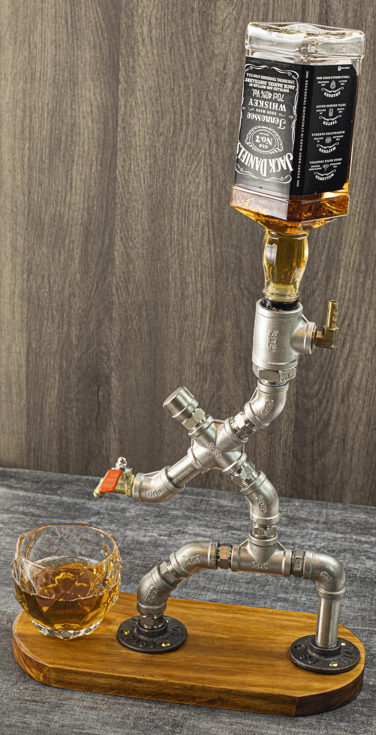 Steampunk Handcrafted Liquor Dispenser - Pipe Robot Lamp, Alcohol Whisky Wine Dispenser, Industrial Whiskey Holder, Rustic Style, Man Cave, Decanter Whiskey Gift, Bar Restaurant Cafe - Gifts For Him - View #4