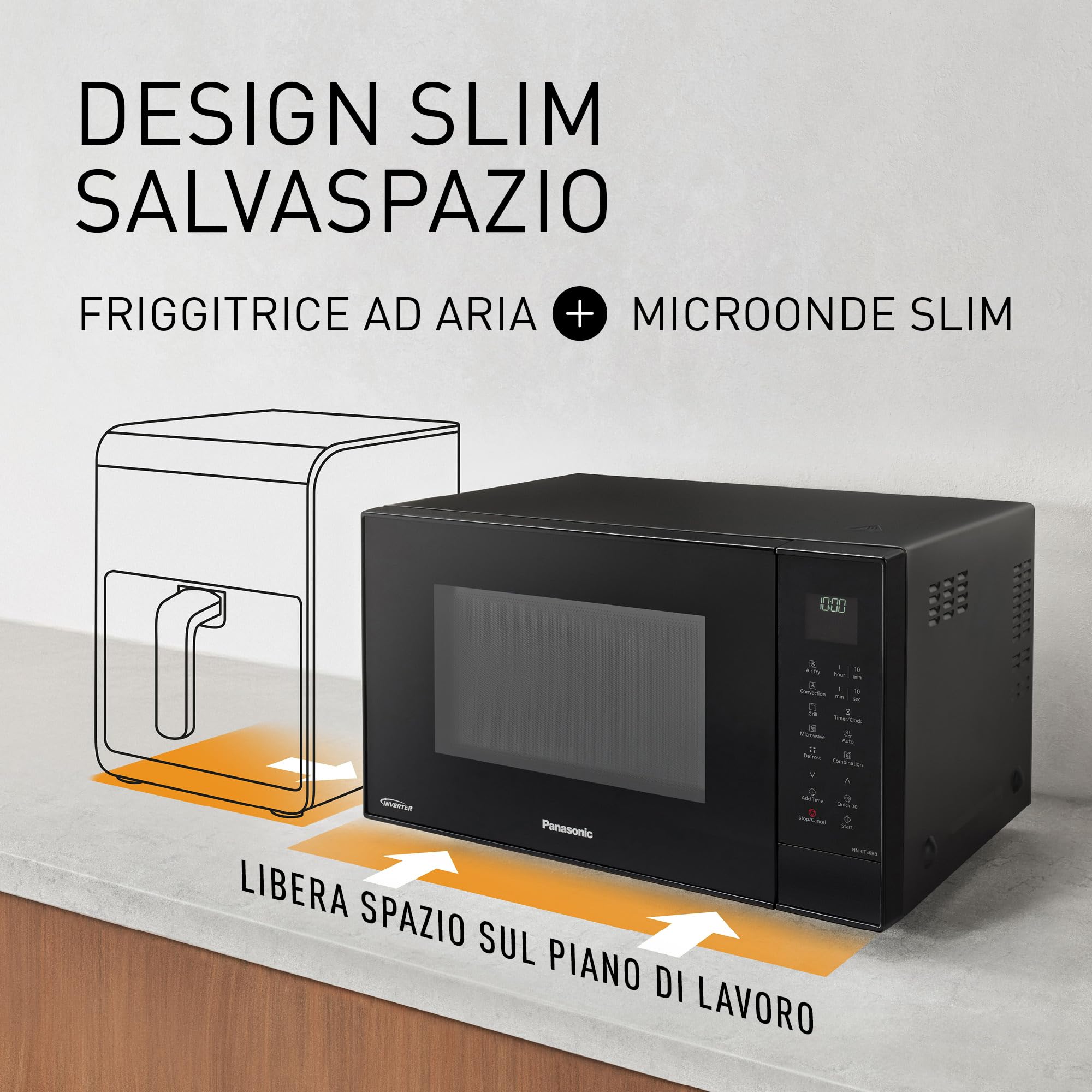 Panasonic NN-CT56RBEPG 27L 4-in-1 Microonde Combinato Inverter con Friggitrice ad Aria, 1000W, 19 Programmi Auto, Cottura Convezione Grill, Design Salvaspazio Compatto, Nero