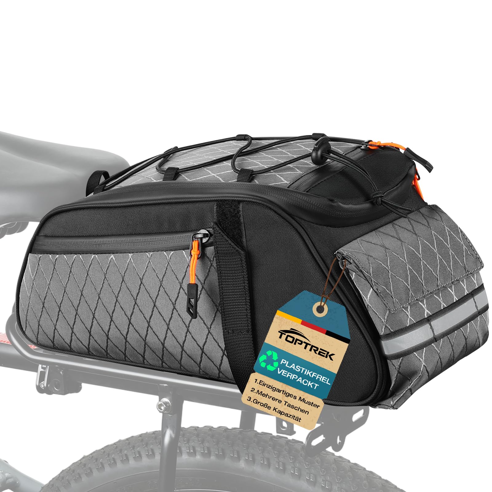 toptrek Borse per bicicletta 3 in 1, per portapacchi, 10 l, impermeabile | Borsa per bicicletta, portapacchi, con maniglia e tracolla