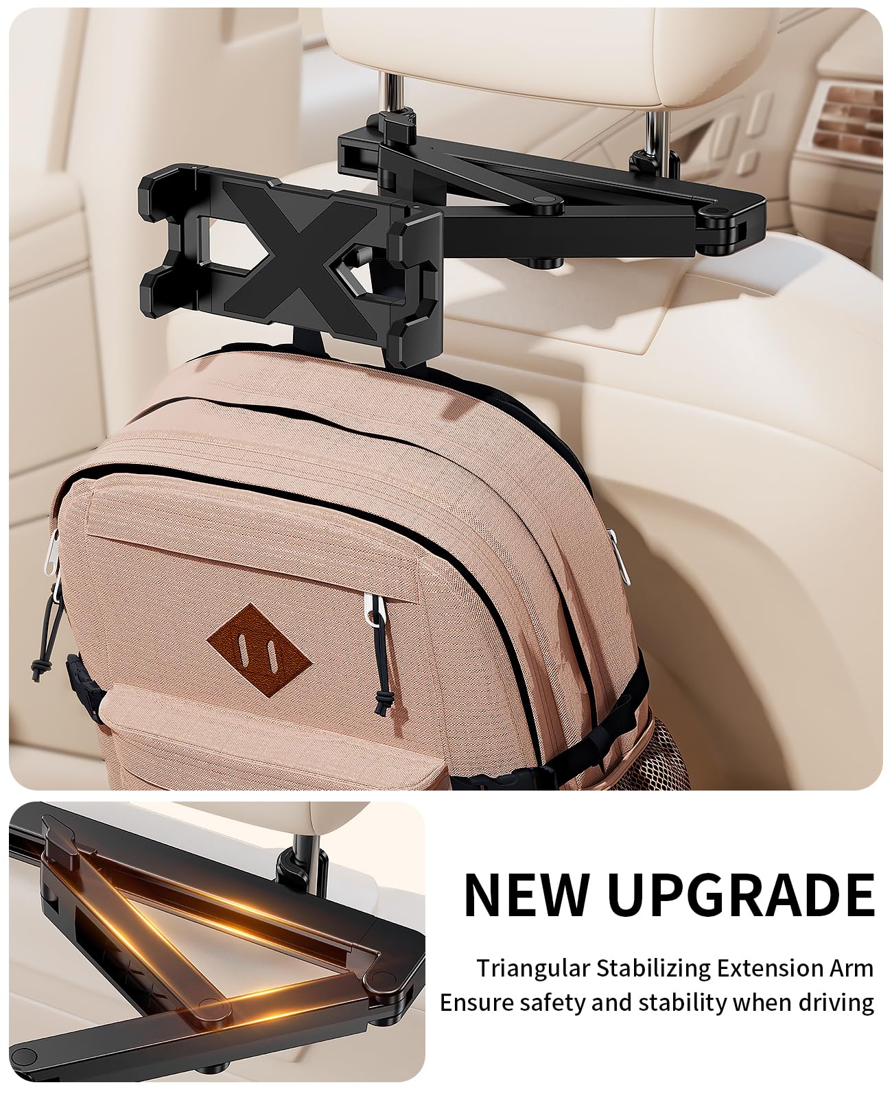 Tablet Holder for Car Headrest [3 in 1 Sturdy upgrade Extension Arm] Adjustable iPad Car Mount for BackSeat, Road Trip Essentials for Kids, Car Accessories for Women Interior for 4.7-12.9