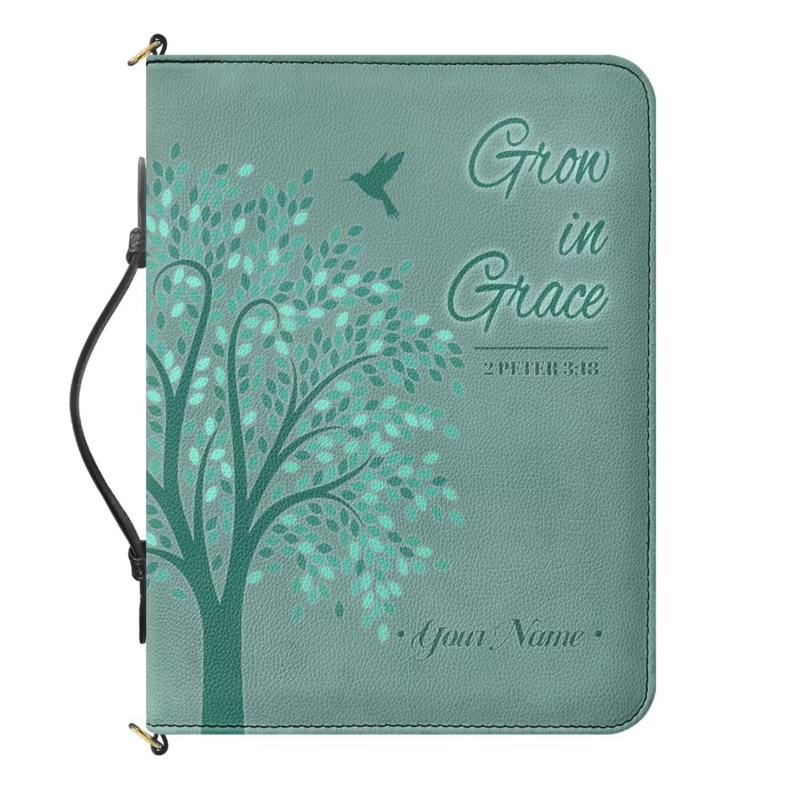 Urndoeng Green Bible Cover with Handles,Tree Bird Pattern Custom Personalization Bible Study Supplies for Men Women,Fits for Study Bible Protective Bag — image 1