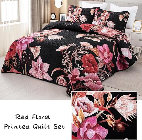 Miniatura 9 de Juego de edredón floral de 2 piezas tamaño individual, juego de edredón floral azul bohemio, de microfibra suave, ligera, color gris, colcha