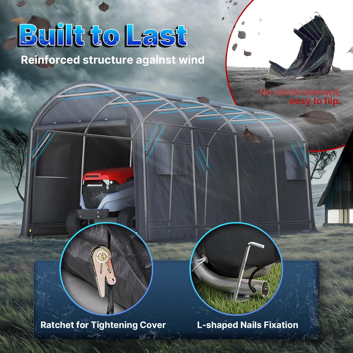 ADVANCE OUTDOOR 10x20 ft Heavy Duty Carport Outdoor Patio Large Space Canopy Storage Shelter Shed with 2 Roll up Zipper Doors & Vents for Snowmobile Garden Tools, Gray