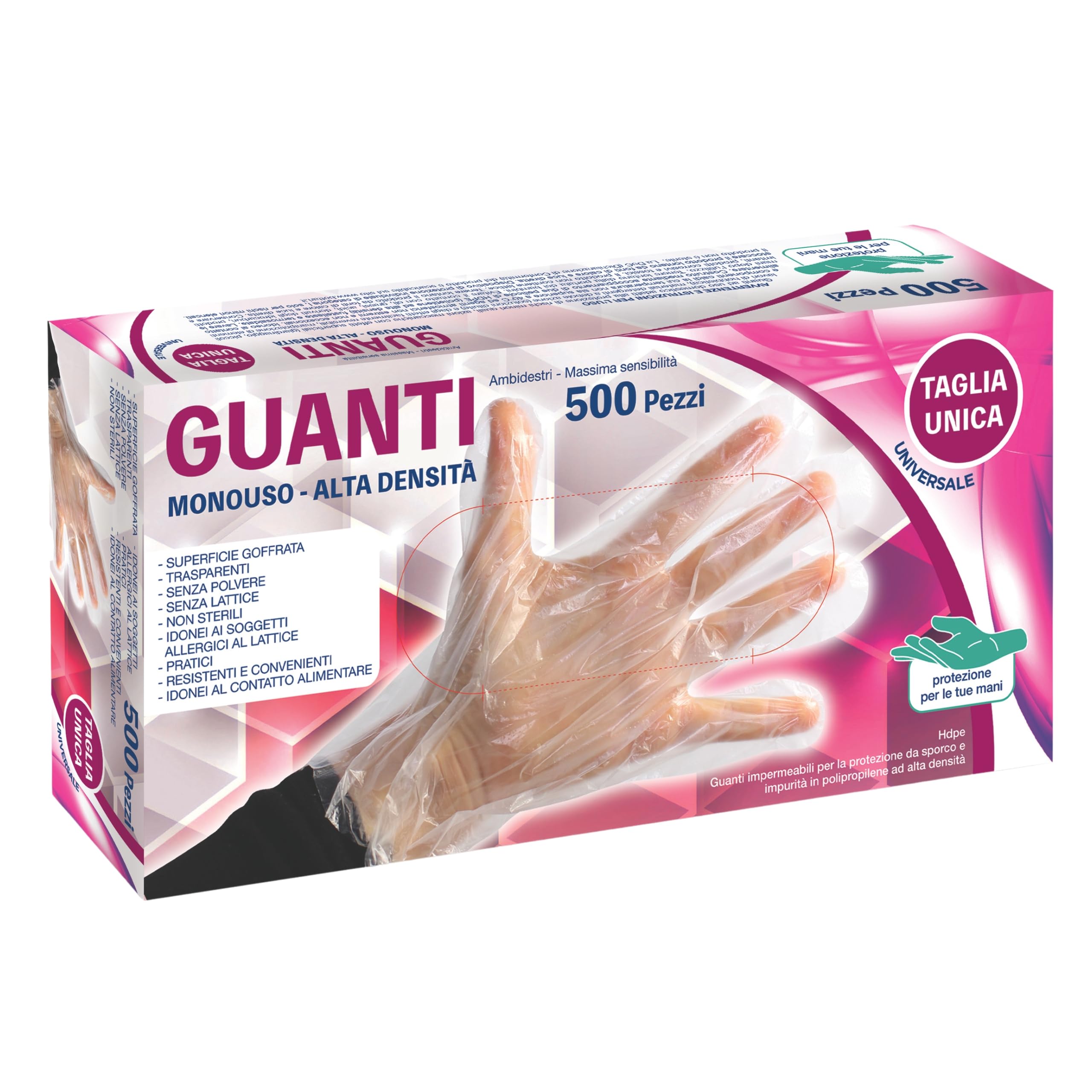 Bottari Einweghandschuhe aus puderfreiem HDPE, 500 Stück, strapazierfähig für Reinigung, Lebensmittel, Gartenarbeit, Basteln und Zuhause